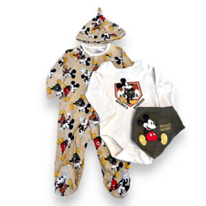 Conjunto Bebé Enterito Body Gorro y Bandana Mickey