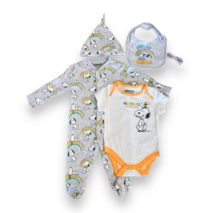 Conjunto Bebé Enterito Body Gorro y Babero Snoopy