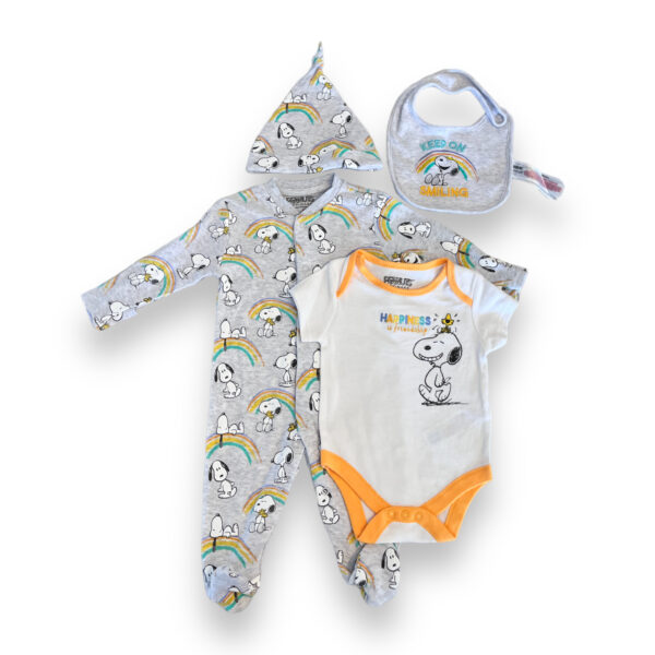 Conjunto Bebé Enterito Body Gorro y Babero Snoopy