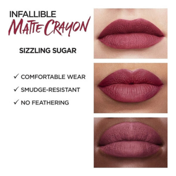 Lápiz Labial Infallible Matte Crayon L'Oreal Sizzling Sugar - Imagen 3