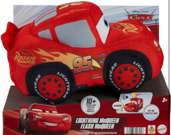Mattel Disney y Pixar Cars Coche de peluche de 10 pulgadas Lightning McQueen con 10 sonidos - Imagen 4